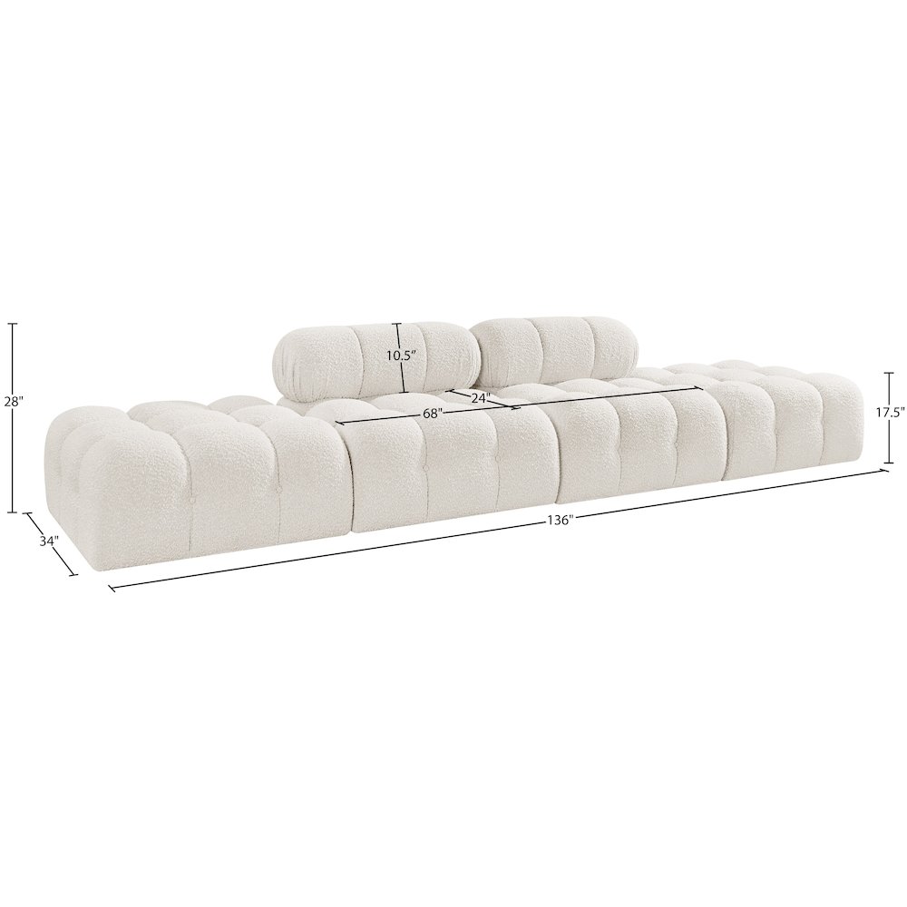 Ames 136" Cream Boucle Fabric Upholstered 4pc. Modular Sofa. Picture 9