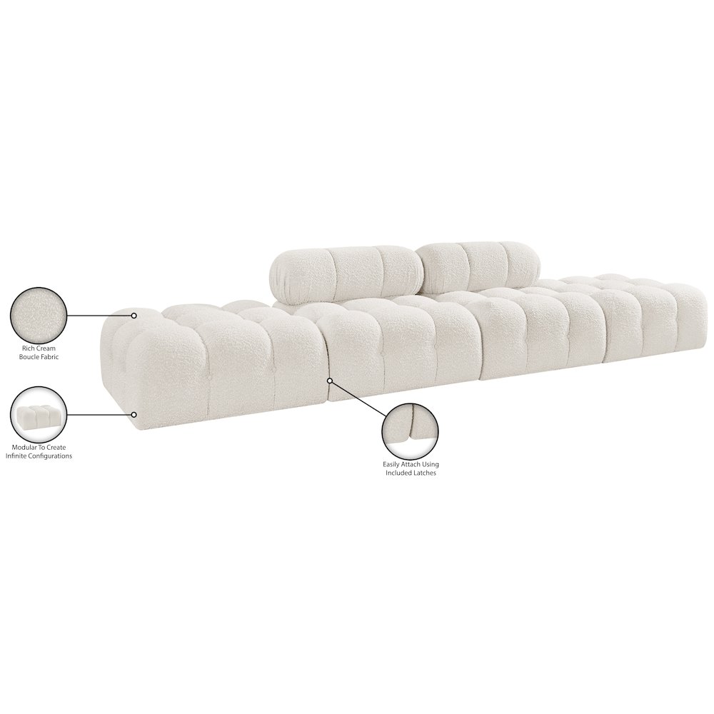 Ames 136" Cream Boucle Fabric Upholstered 4pc. Modular Sofa. Picture 10