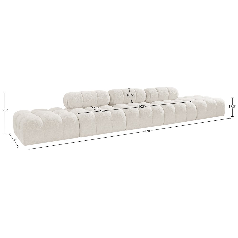 Ames 170" Cream Boucle Fabric Upholstered 5pc. Modular Sofa. Picture 9