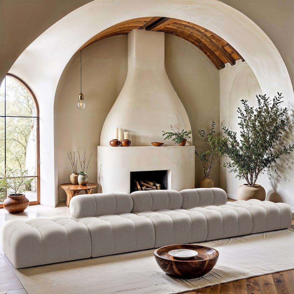 Ames 170" Cream Boucle Fabric Upholstered 5pc. Modular Sofa. Picture 7