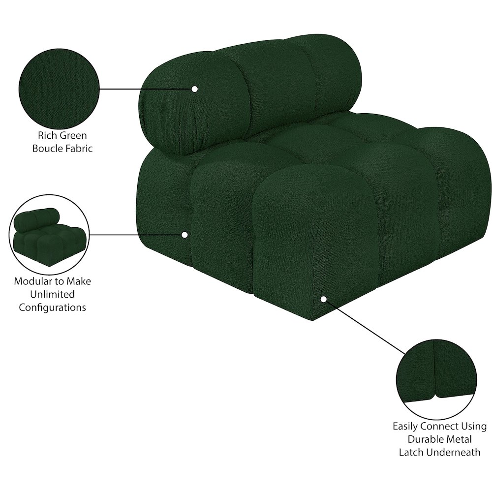 Ames Green Boucle Fabric Armless. Picture 11