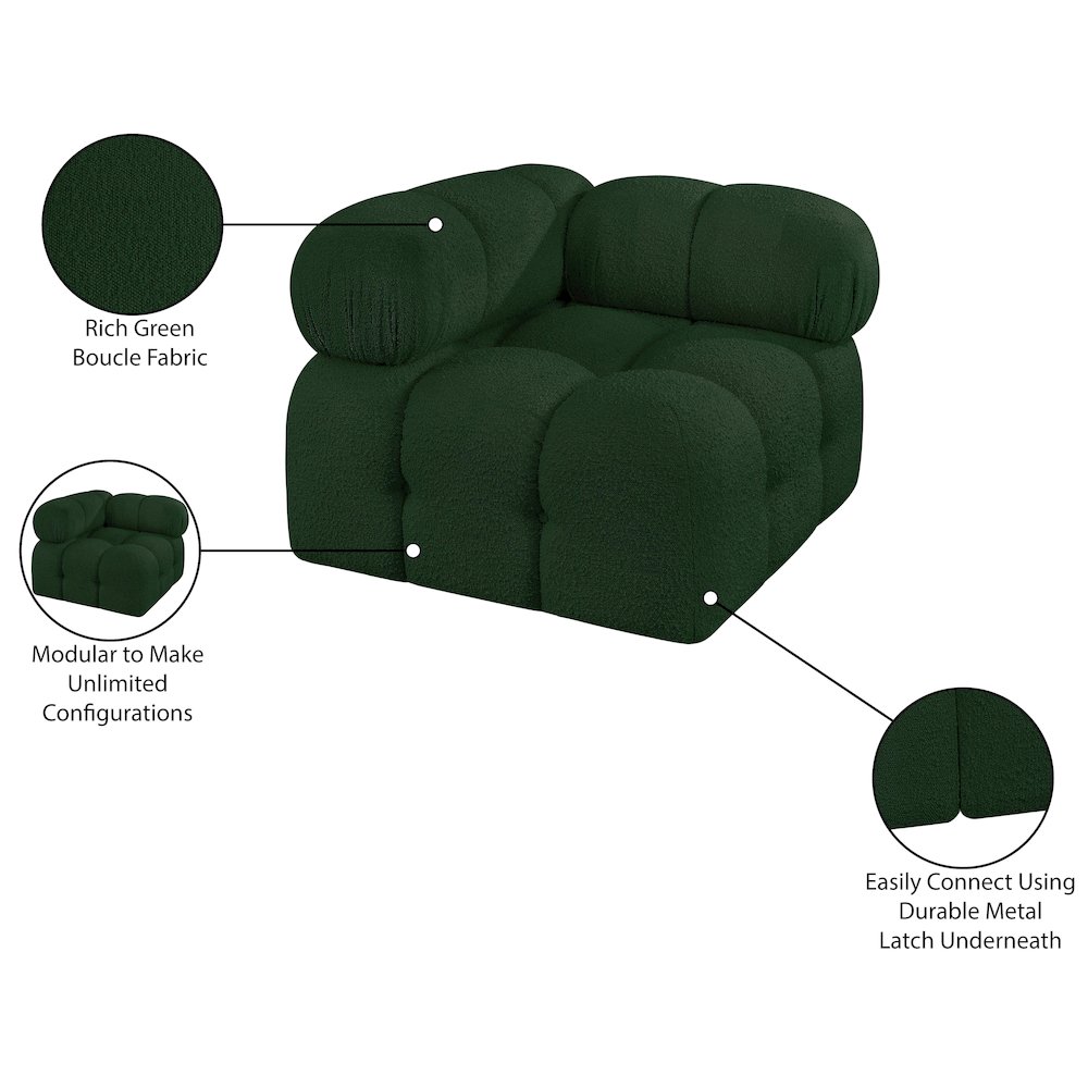 Ames Green Boucle Fabric Corner. Picture 9