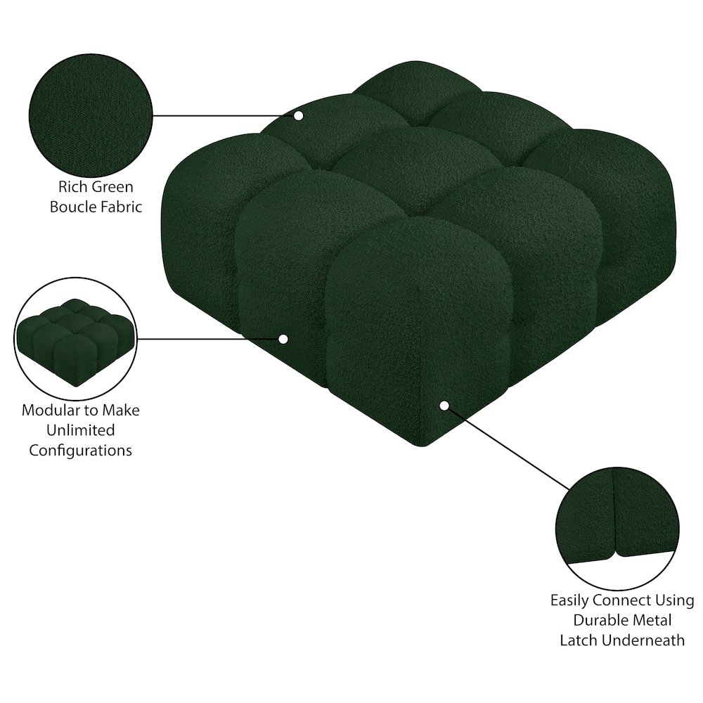Ames Green Boucle Fabric Ottoman. Picture 7
