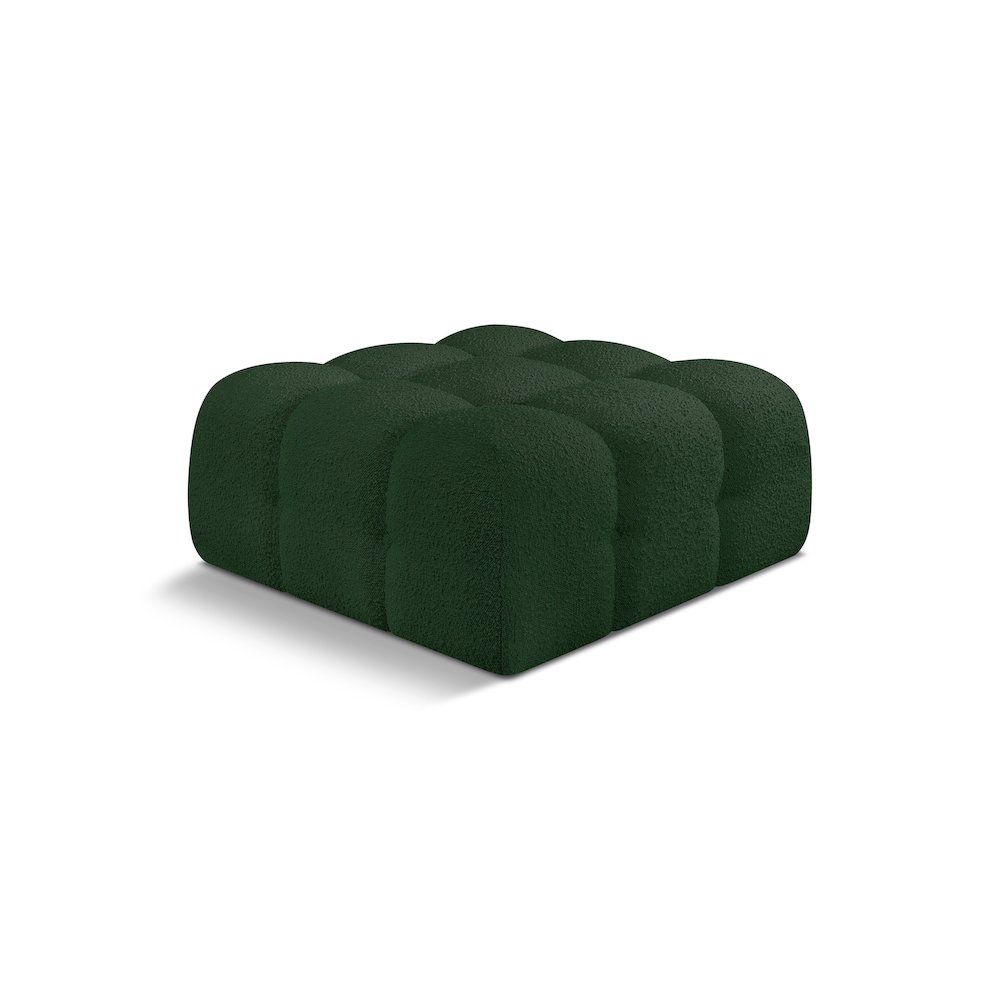 Ames Green Boucle Fabric Ottoman. Picture 1