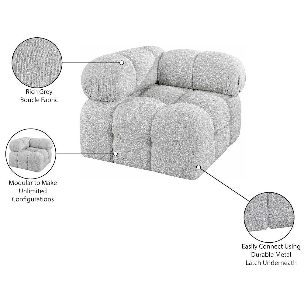 Ames Grey Boucle Fabric Corner. Picture 9