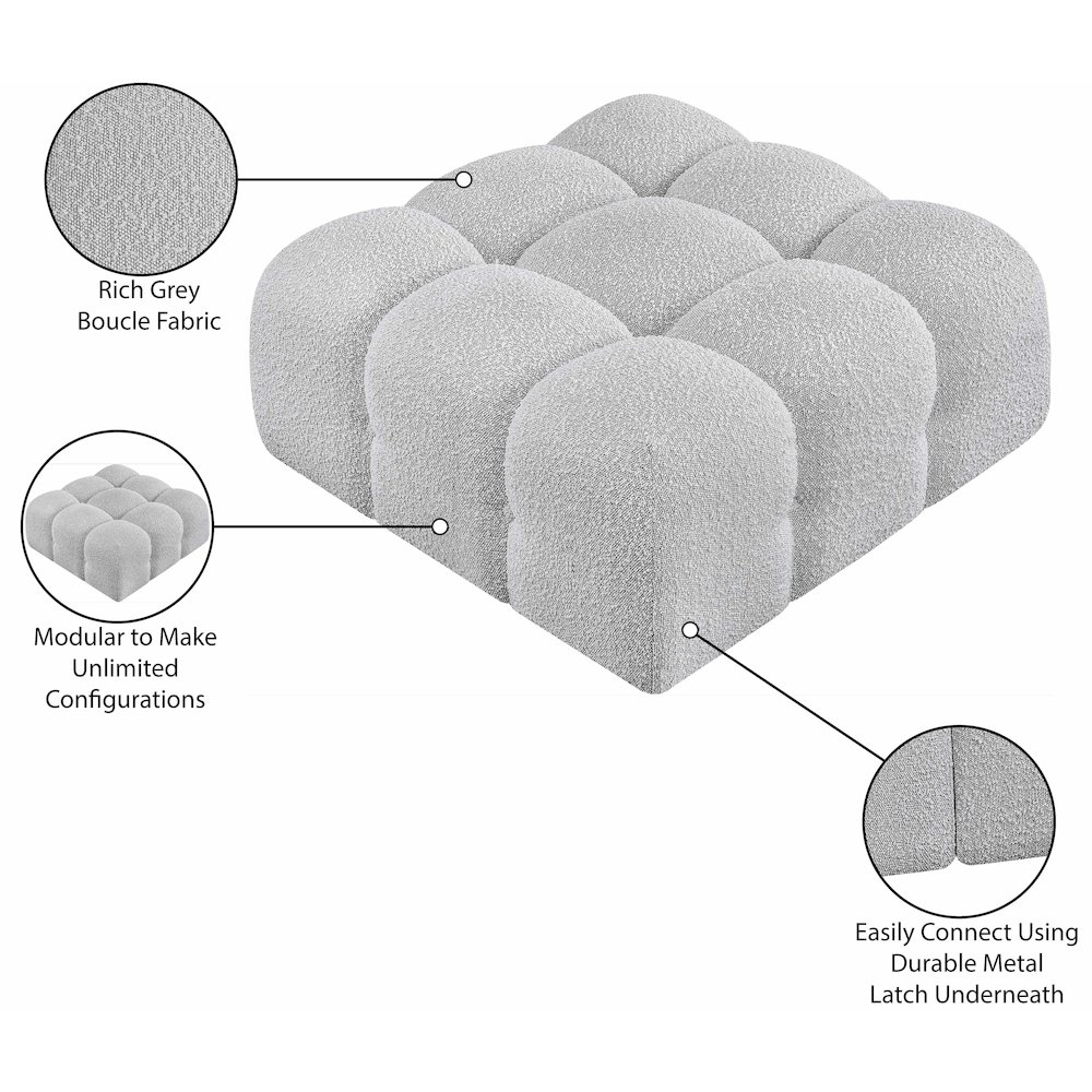 Ames Grey Boucle Fabric Ottoman. Picture 7