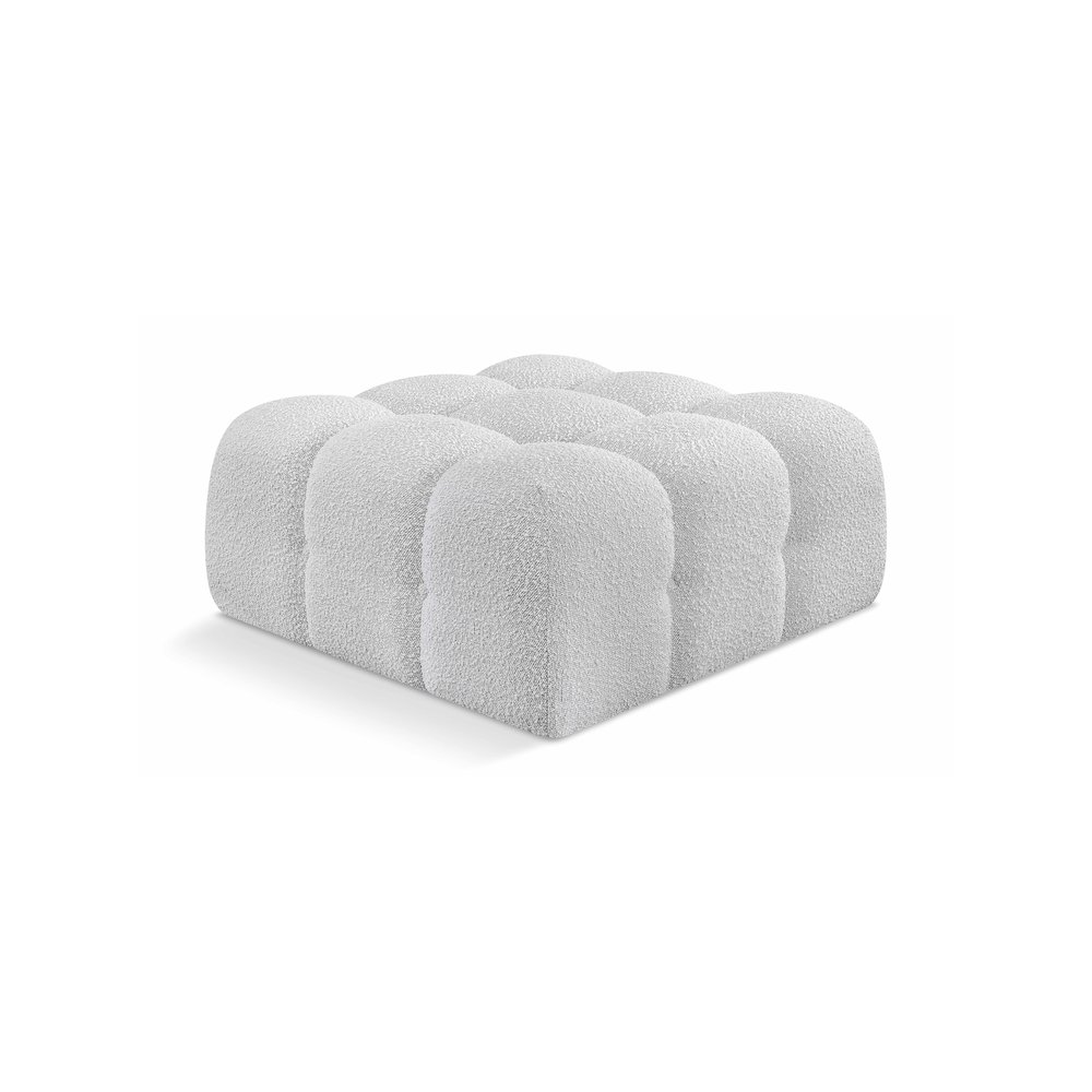 Ames Grey Boucle Fabric Ottoman. Picture 1