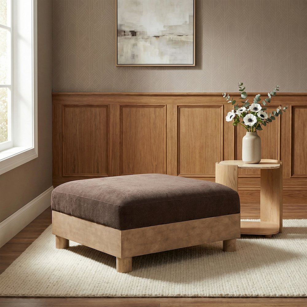 Turin Brown Chenille Fabric Upholstered Modular Ottoman. Picture 2