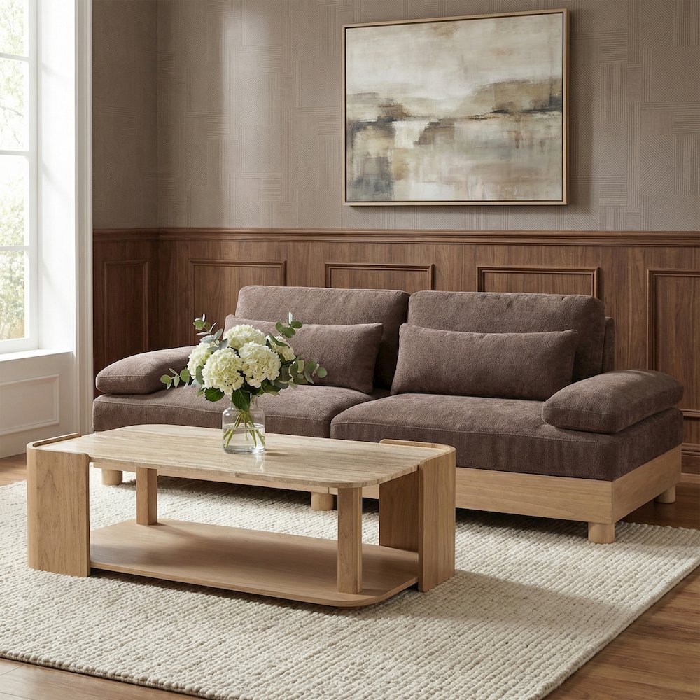 Turin 95.5" Brown Chenille Fabric Upholstered 2pc. Modular Loveseat. Picture 2