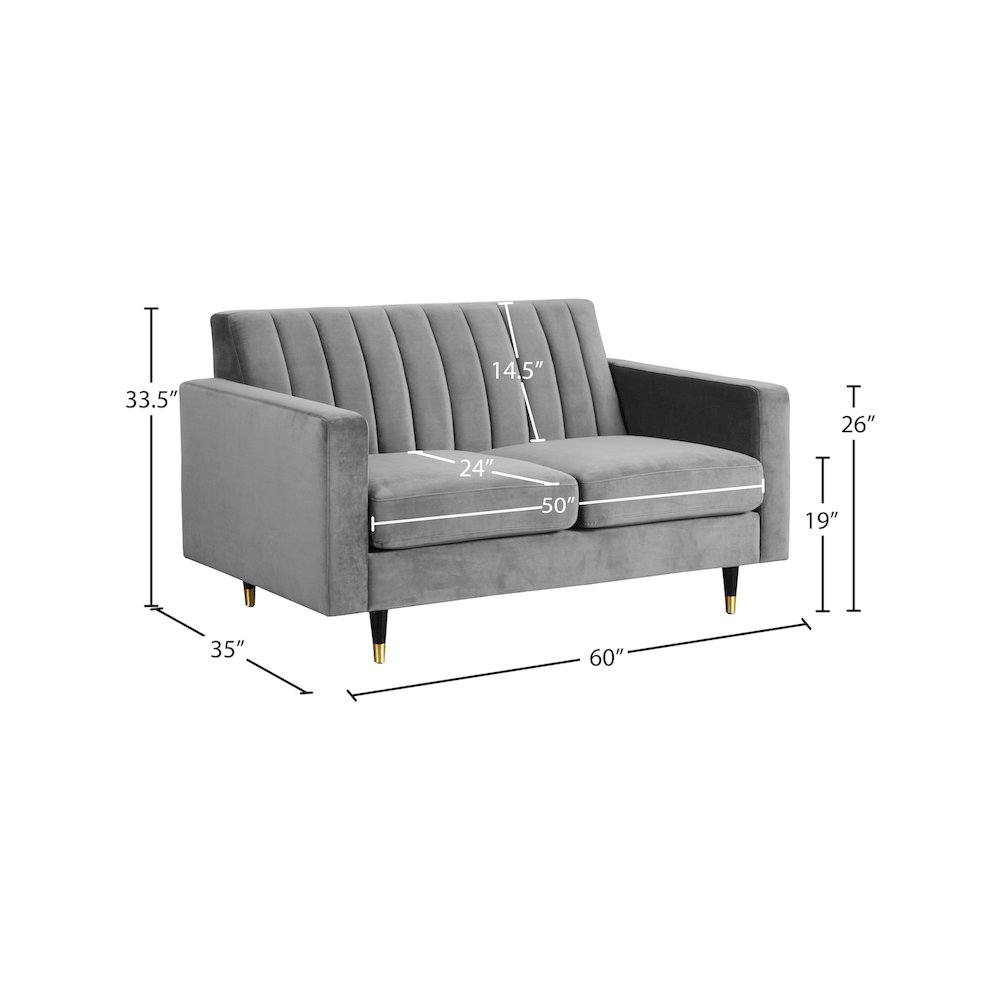 Lola Grey Velvet Loveseat. Picture 4