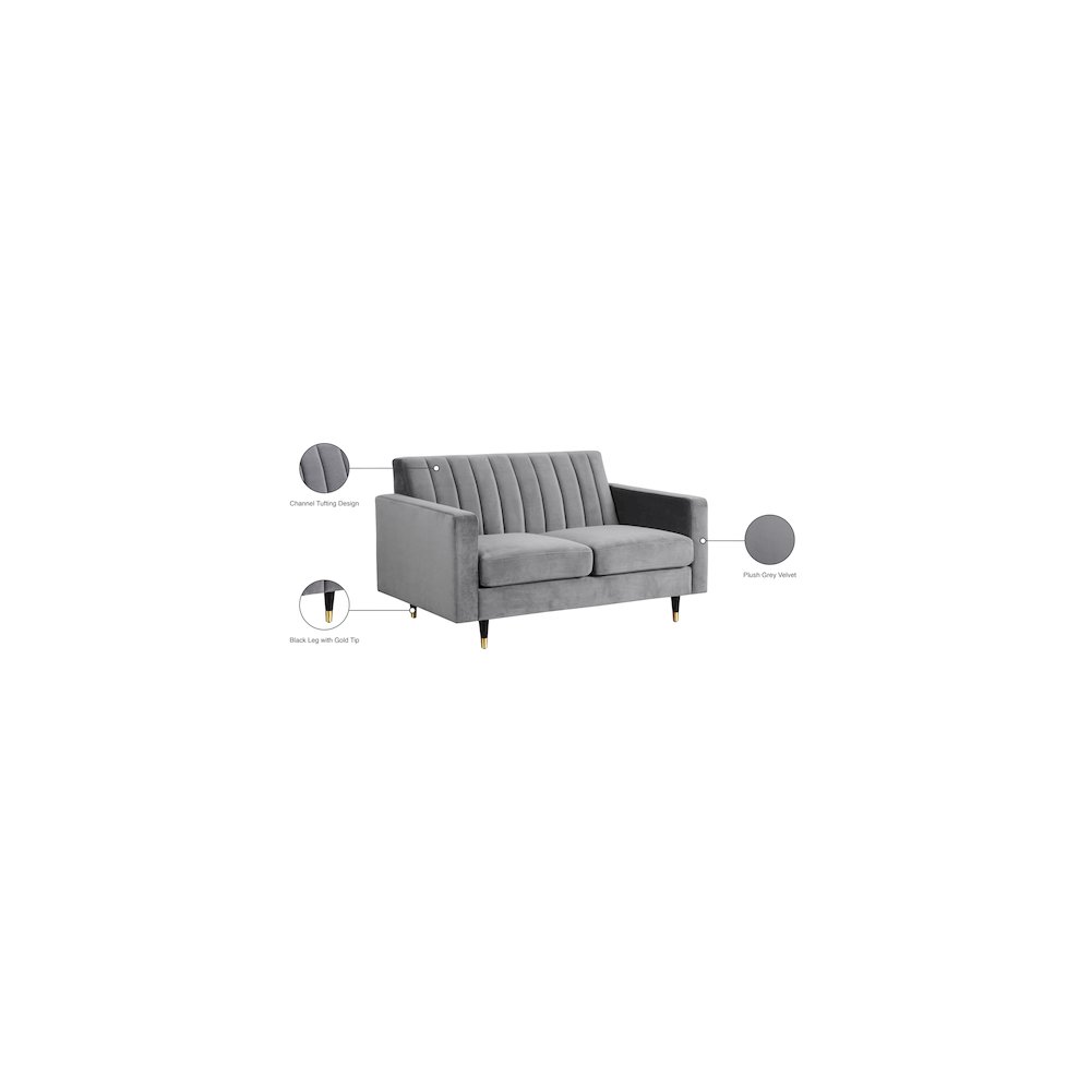 Lola Grey Velvet Loveseat. Picture 5