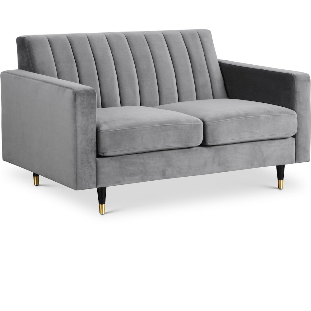Lola Grey Velvet Loveseat. Picture 1