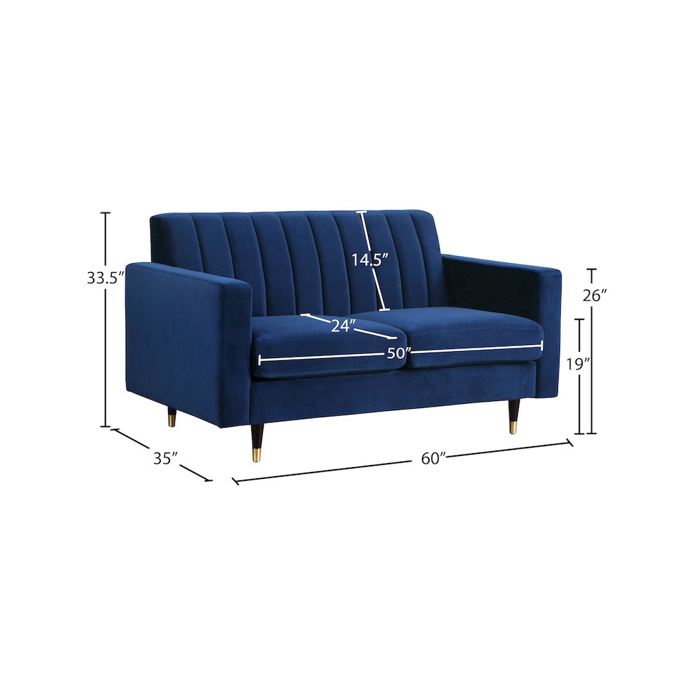 Lola Navy Velvet Loveseat. Picture 4