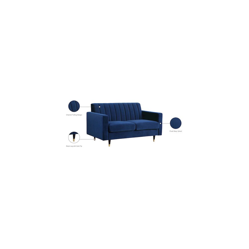 Lola Navy Velvet Loveseat. Picture 5