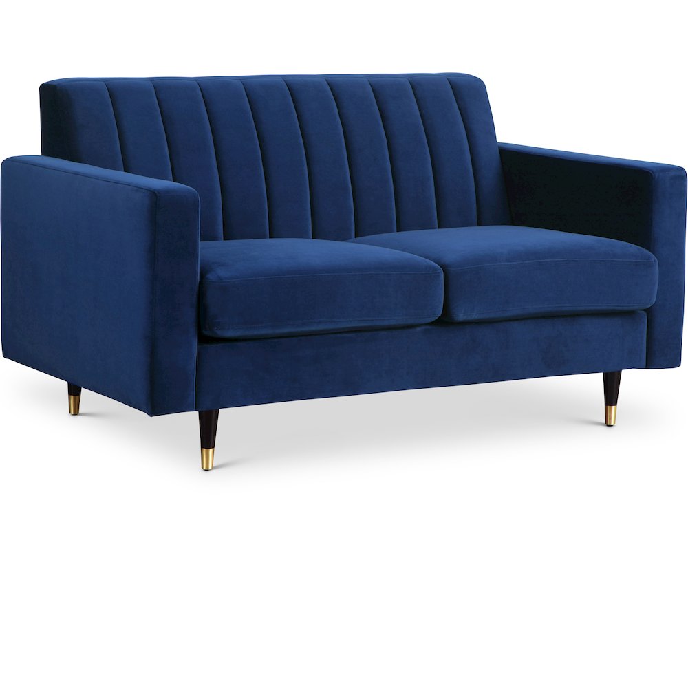 Lola Navy Velvet Loveseat. Picture 1