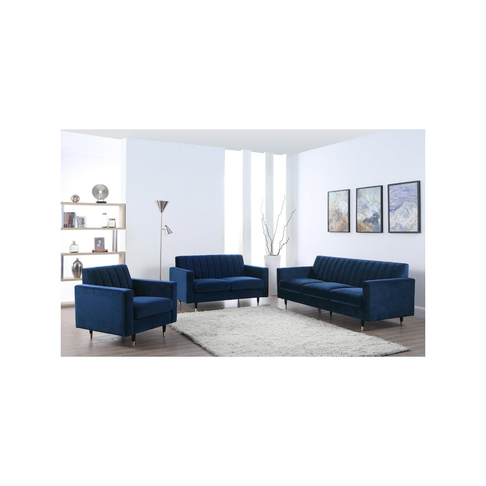 Lola Navy Velvet Loveseat. Picture 3