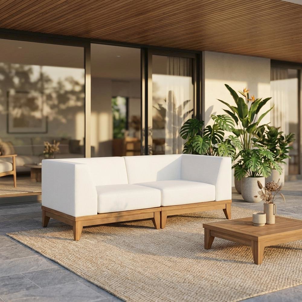 Outdoor Fabric Modular Sofa In White With Contemporary Style For Patio Comfort. Picture 2