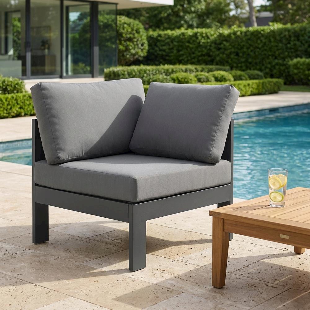 Gray Fabric Outdoor Corner Chair With Aluminum Frame And Contemporary Style. Picture 3