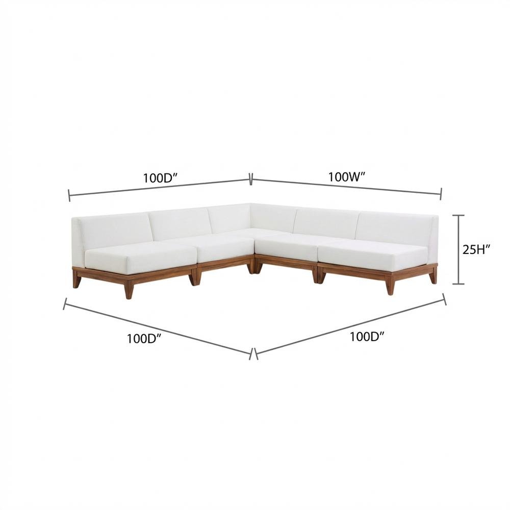 White Fabric Outdoor Patio Modular Sectional With Acacia Wood Finish. Picture 7