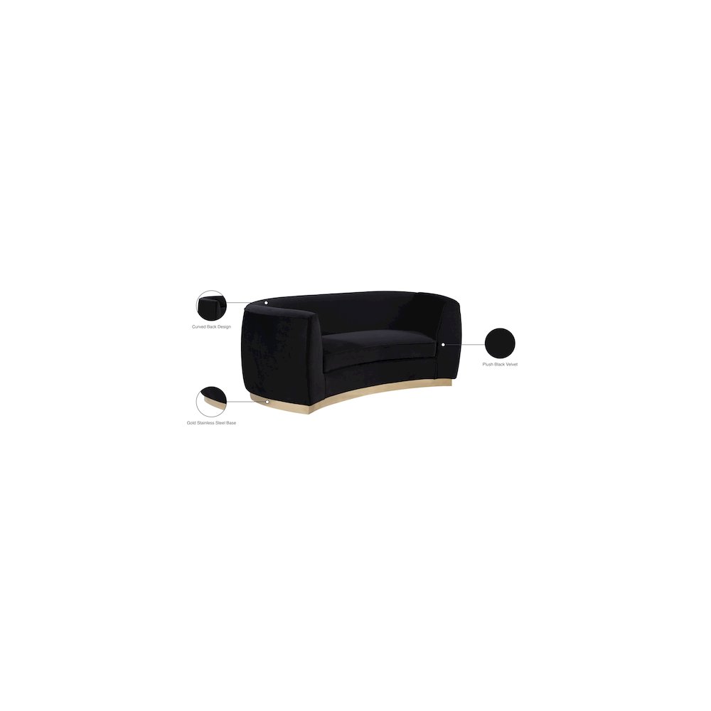 Julian Black Velvet Loveseat. Picture 7