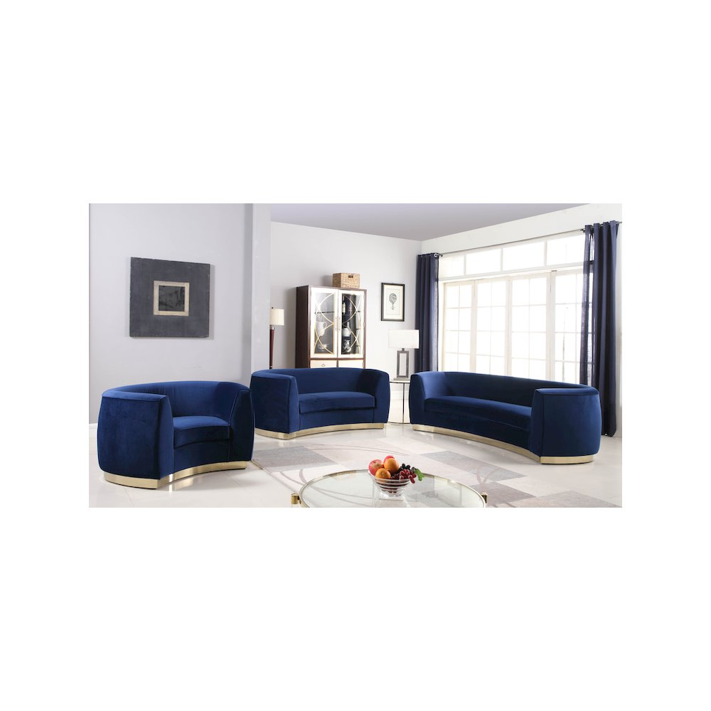 Julian Navy Velvet Sofa. Picture 5