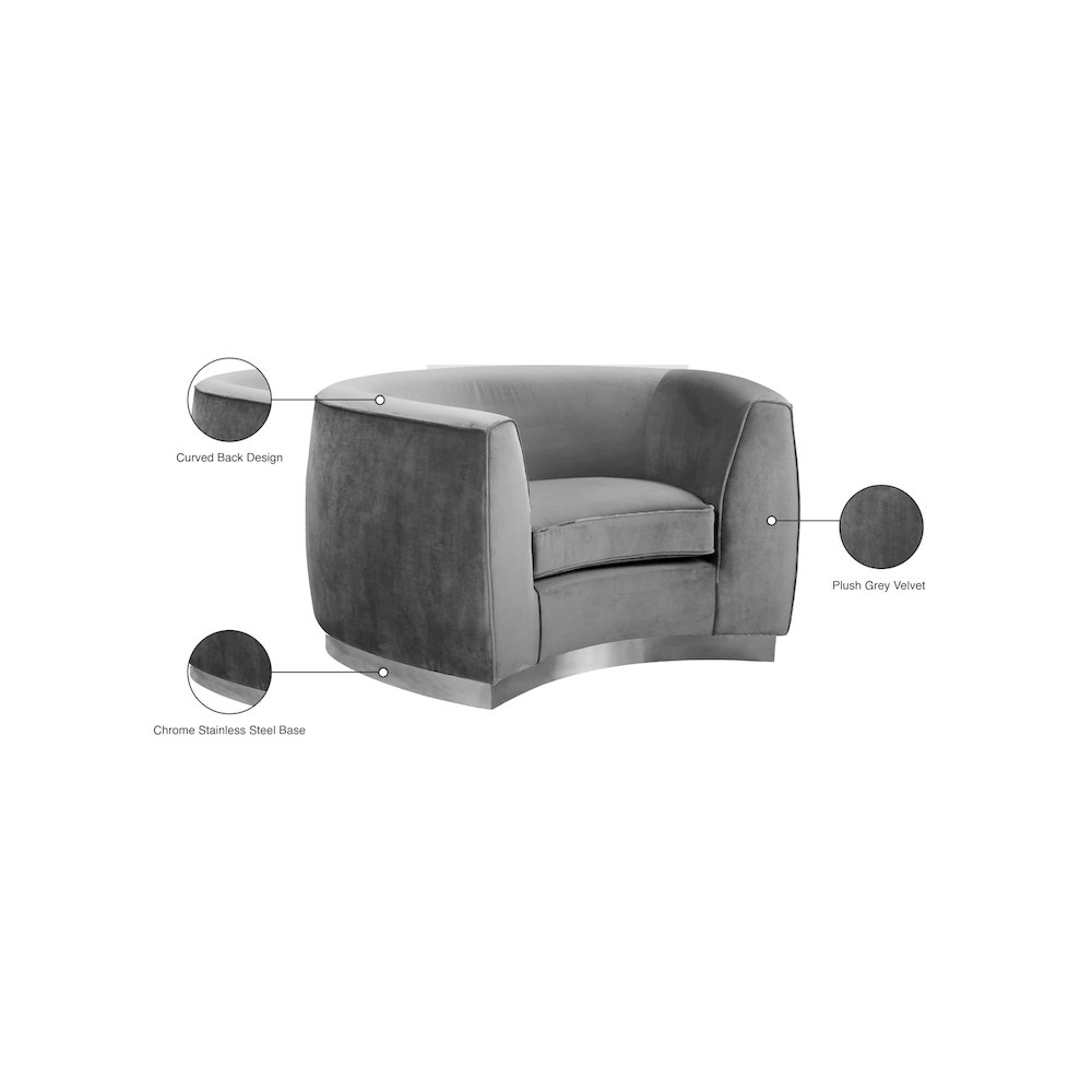 Julian Grey Velvet Chair. Picture 7