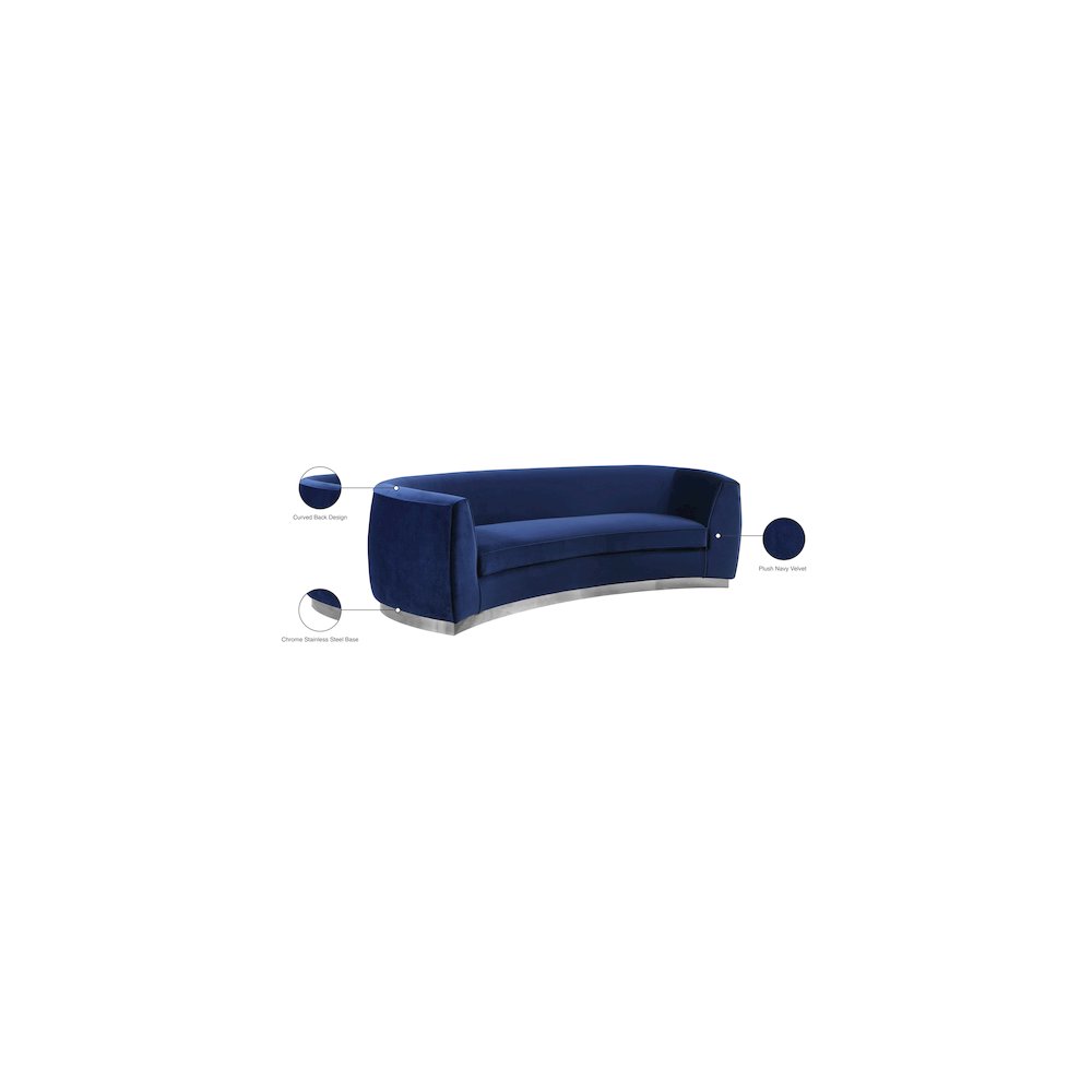 Julian Navy Velvet Sofa. Picture 7