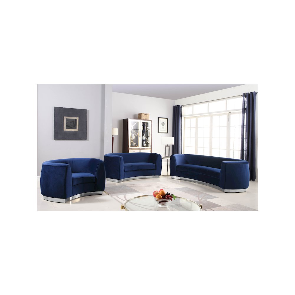 Julian Navy Velvet Sofa. Picture 5