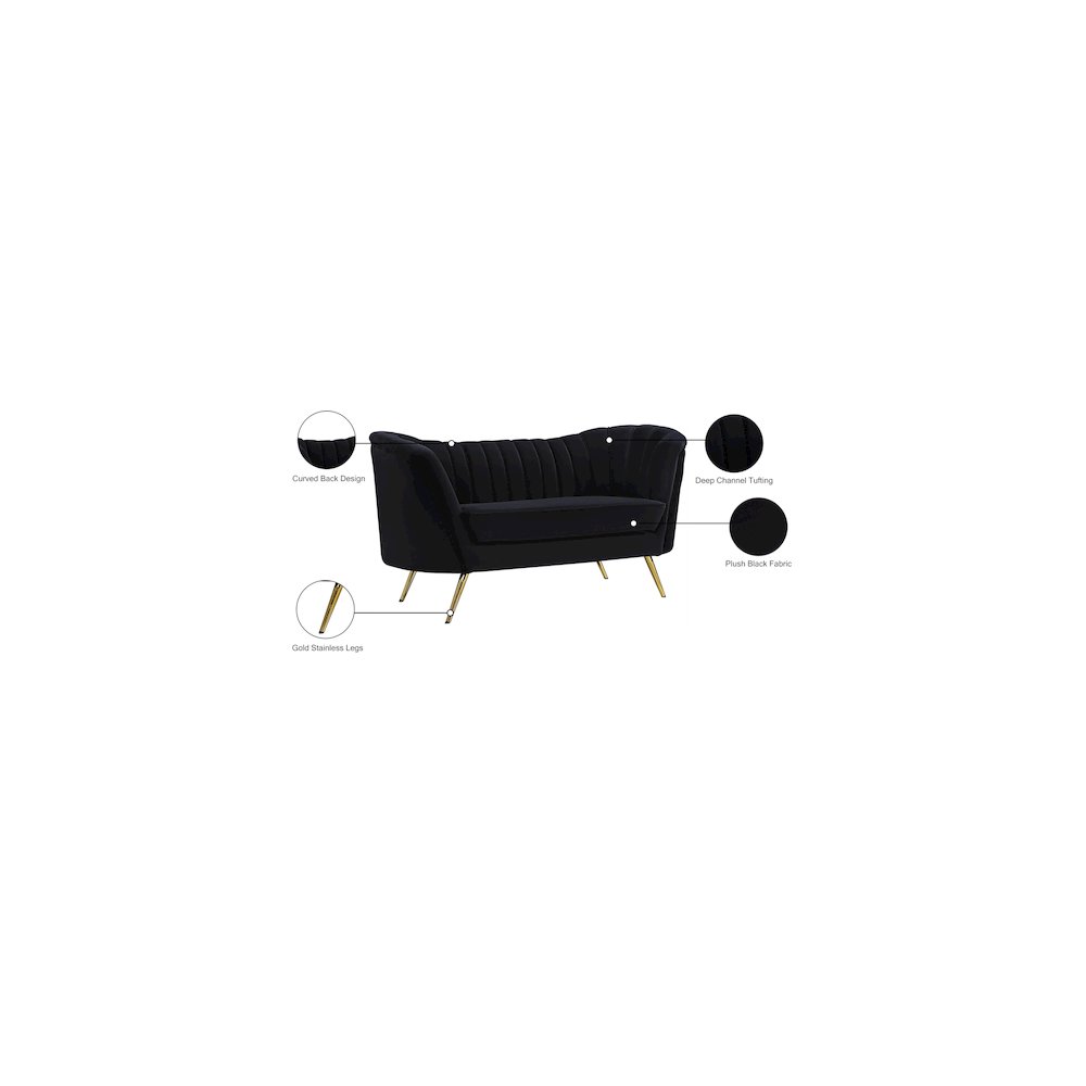 Margo Black Velvet Loveseat. Picture 6