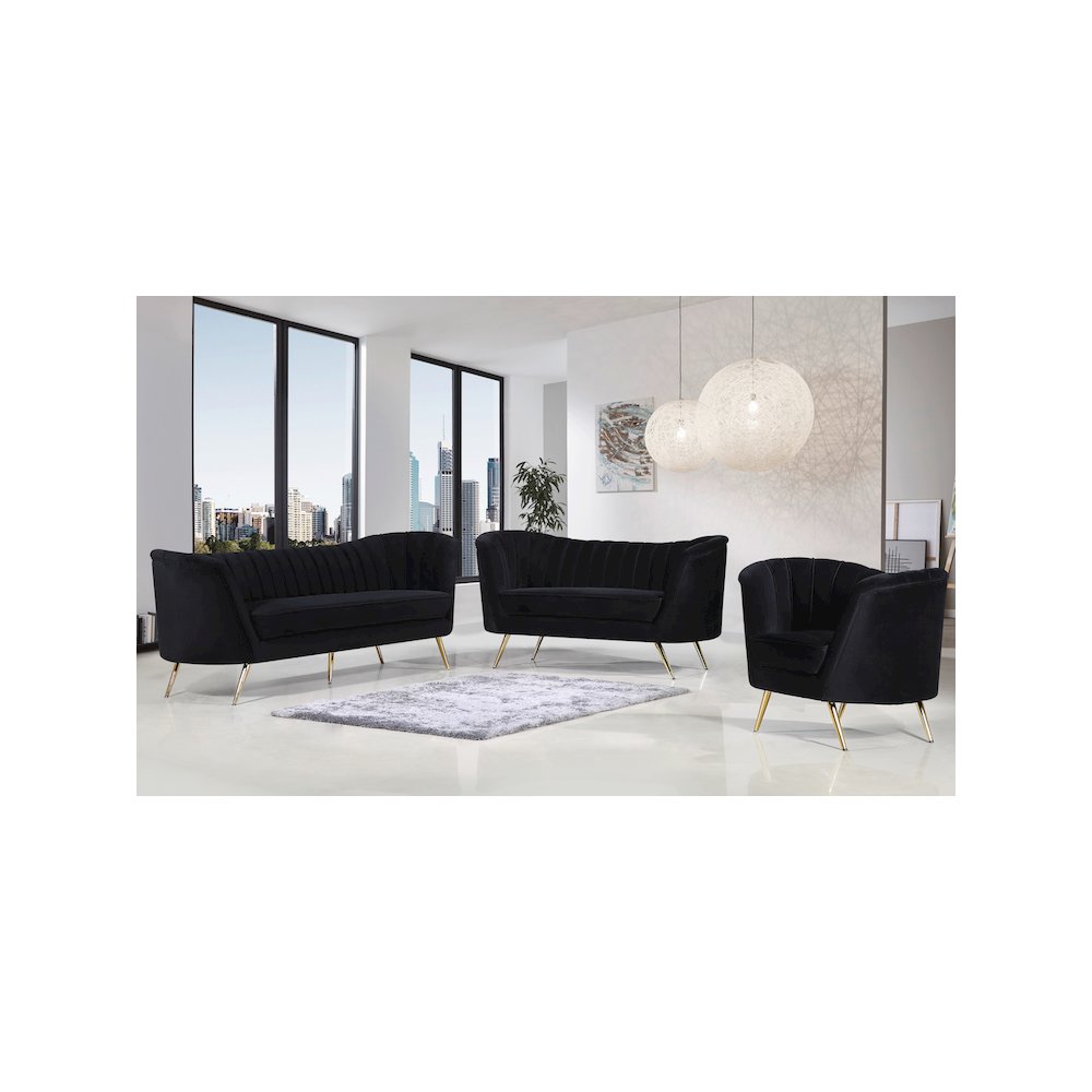 Margo Black Velvet Loveseat. Picture 4