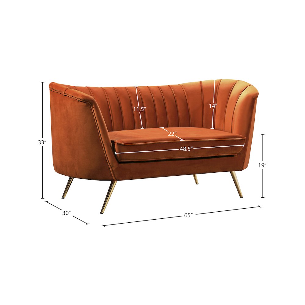 Margo Cognac Velvet Loveseat. Picture 5