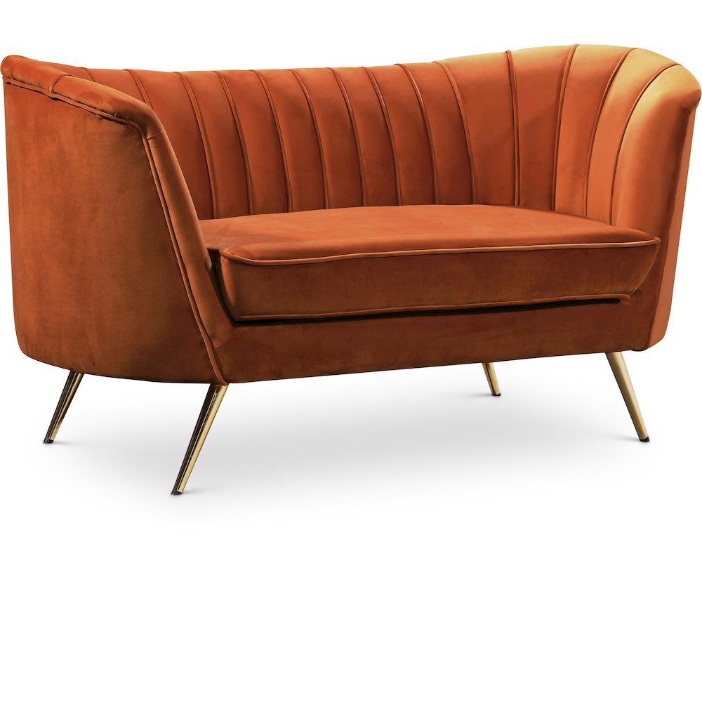 Margo Cognac Velvet Loveseat. Picture 1