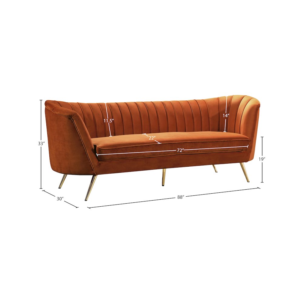Margo Cognac Velvet Sofa. Picture 6
