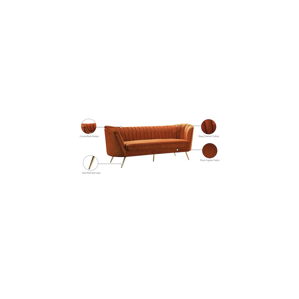 Margo Cognac Velvet Sofa. Picture 7
