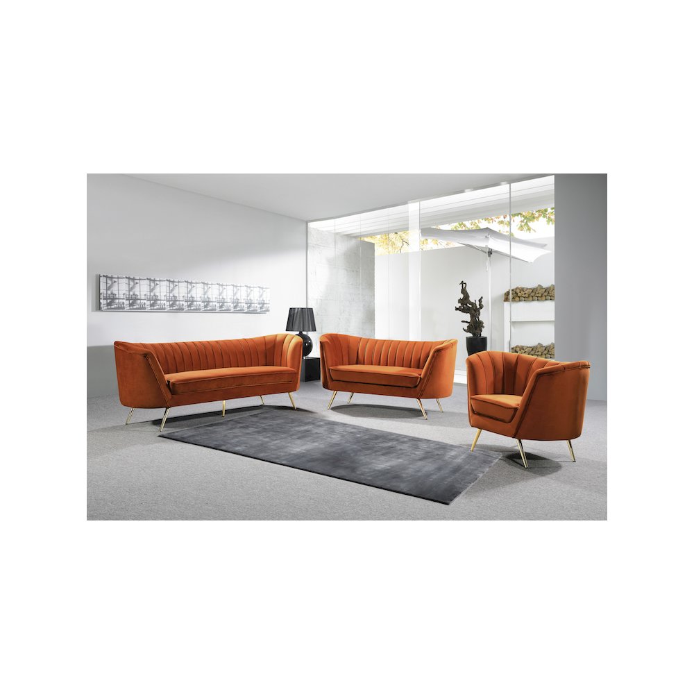 Margo Cognac Velvet Sofa. Picture 5