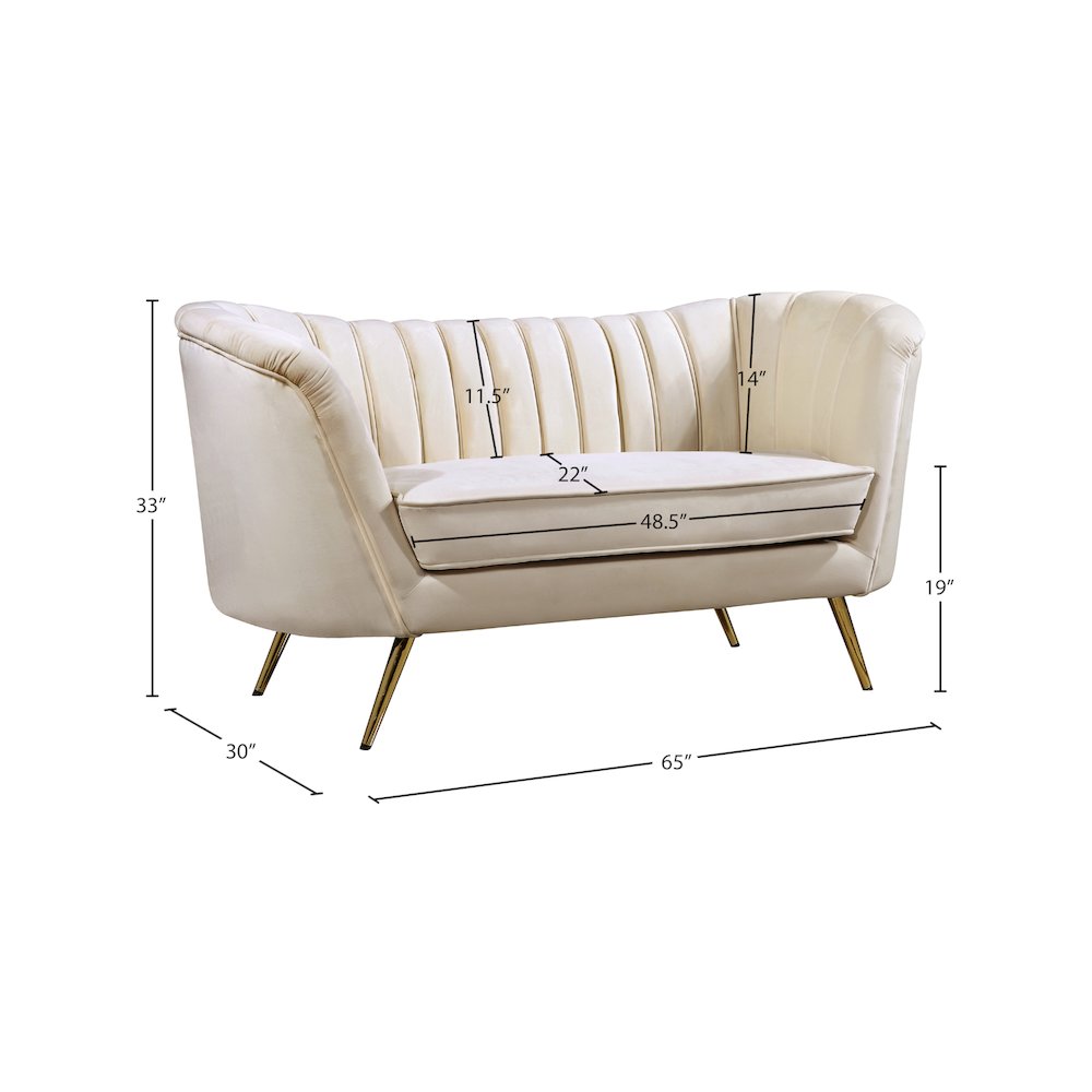 Margo Cream Velvet Loveseat. Picture 5