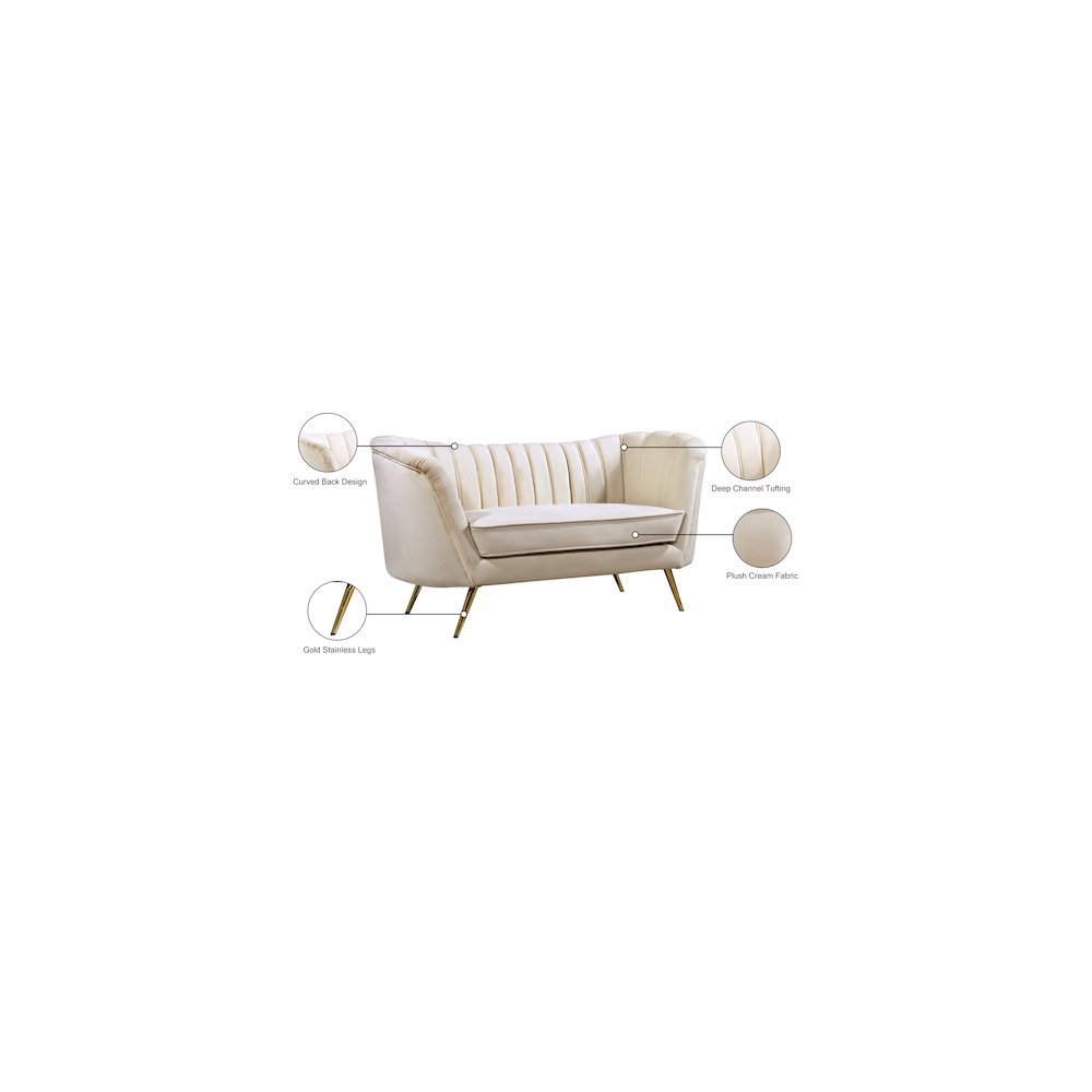 Margo Cream Velvet Loveseat. Picture 6