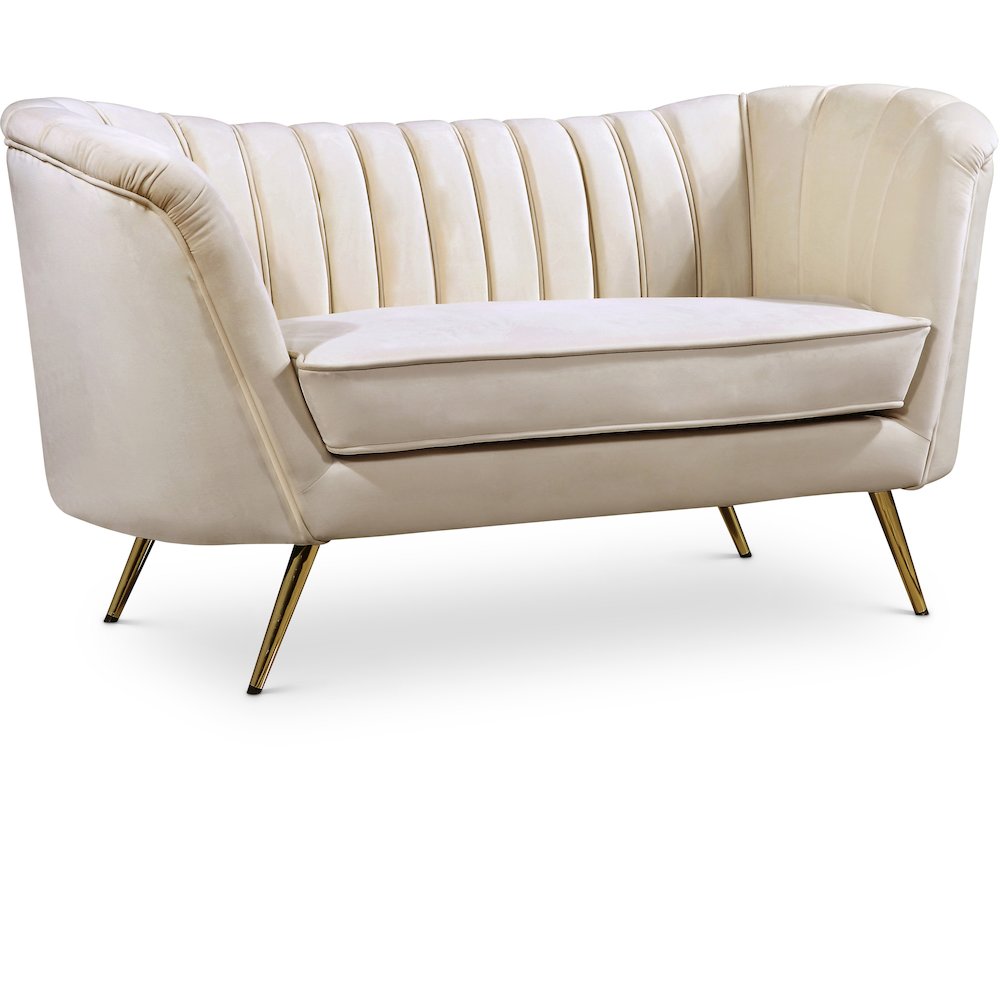 Margo Cream Velvet Loveseat. Picture 1