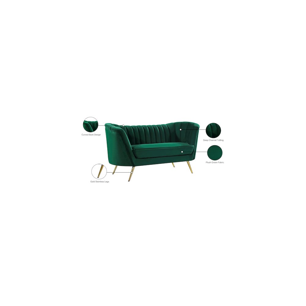 Margo Green Velvet Loveseat. Picture 6