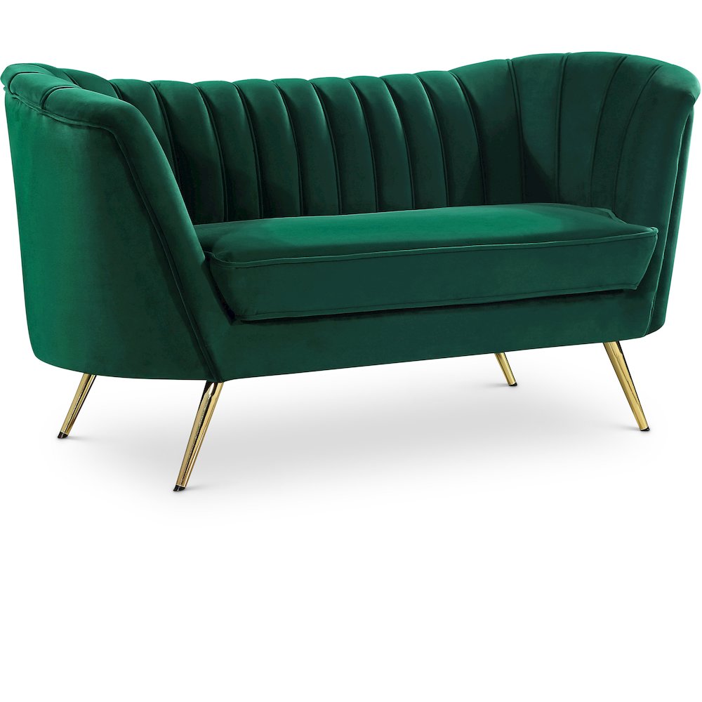 Margo Green Velvet Loveseat. Picture 1