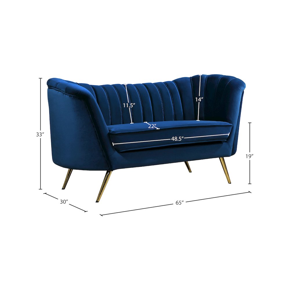 Margo Navy Velvet Loveseat. Picture 5