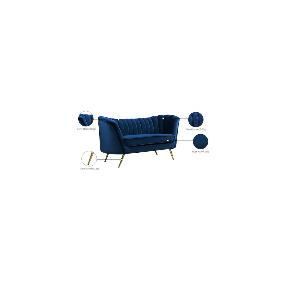 Margo Navy Velvet Loveseat. Picture 6