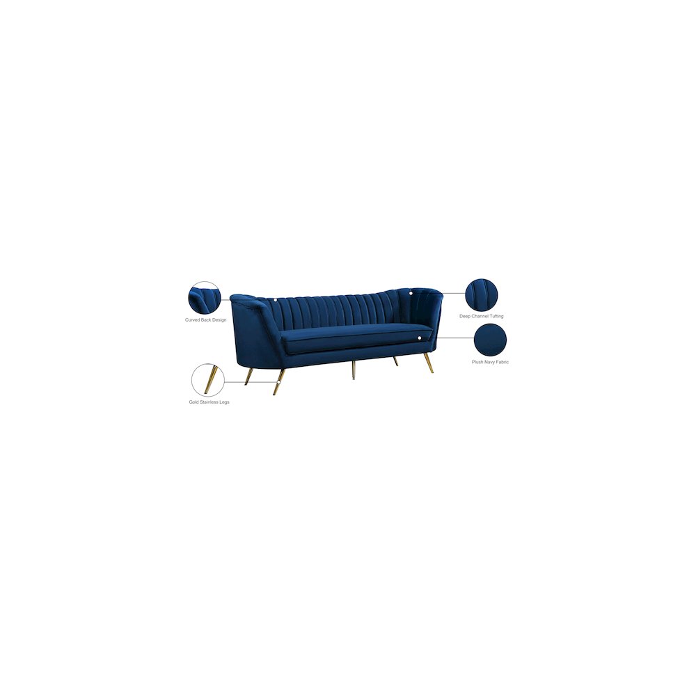Margo Navy Velvet Sofa. Picture 7