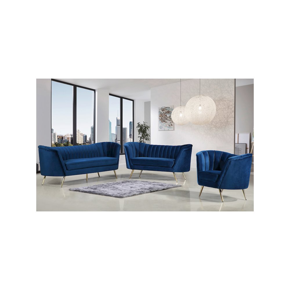 Margo Navy Velvet Sofa. Picture 5