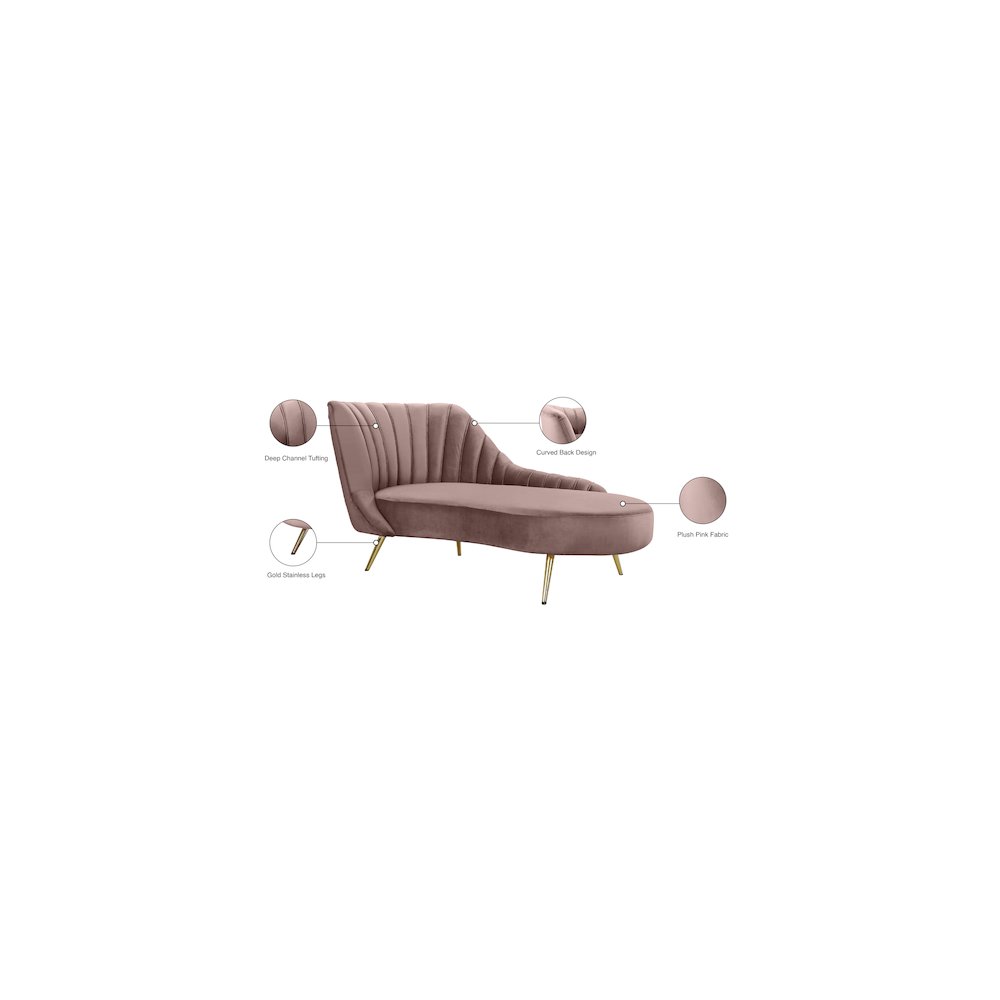 Margo Pink Velvet Chaise. Picture 4