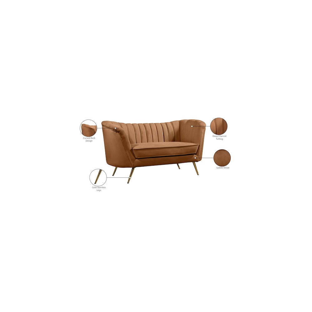 Margo Saddle Velvet Loveseat. Picture 7