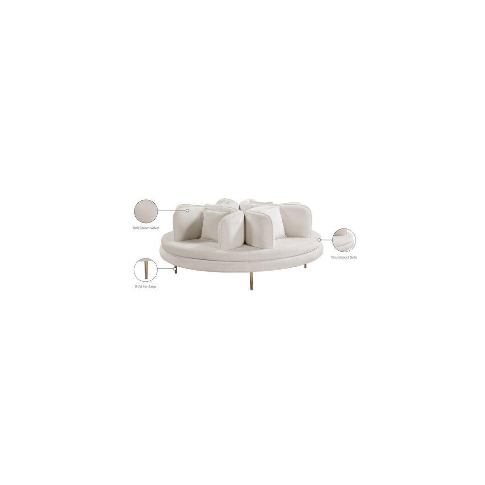 Circlet Cream Velvet Round Sofa Settee. Picture 9