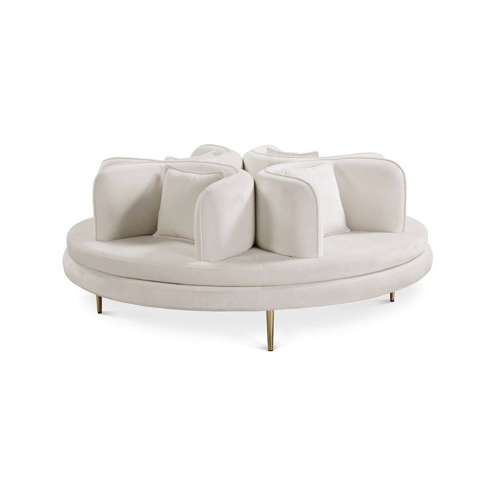 Circlet Cream Velvet Round Sofa Settee. Picture 1
