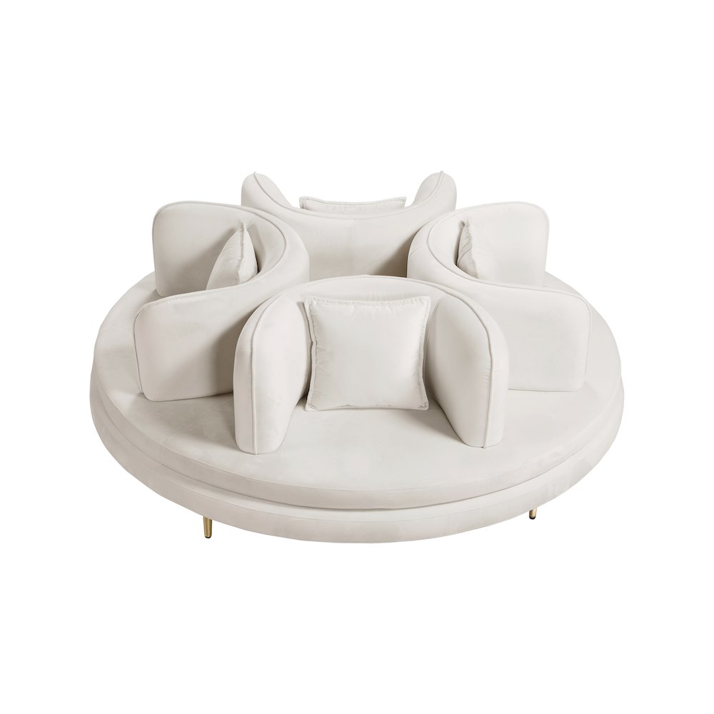 Circlet Cream Velvet Round Sofa Settee. Picture 2