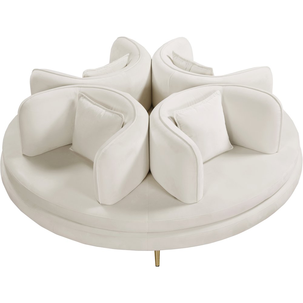 Circlet Cream Velvet Round Sofa Settee. Picture 3